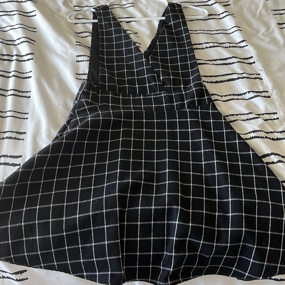 Black and white checkered overall dress